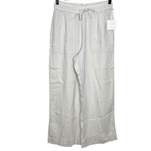 Cynthia Rowley Linen Wide Leg Drawstring Pants Beige Womens Small Ankle Length